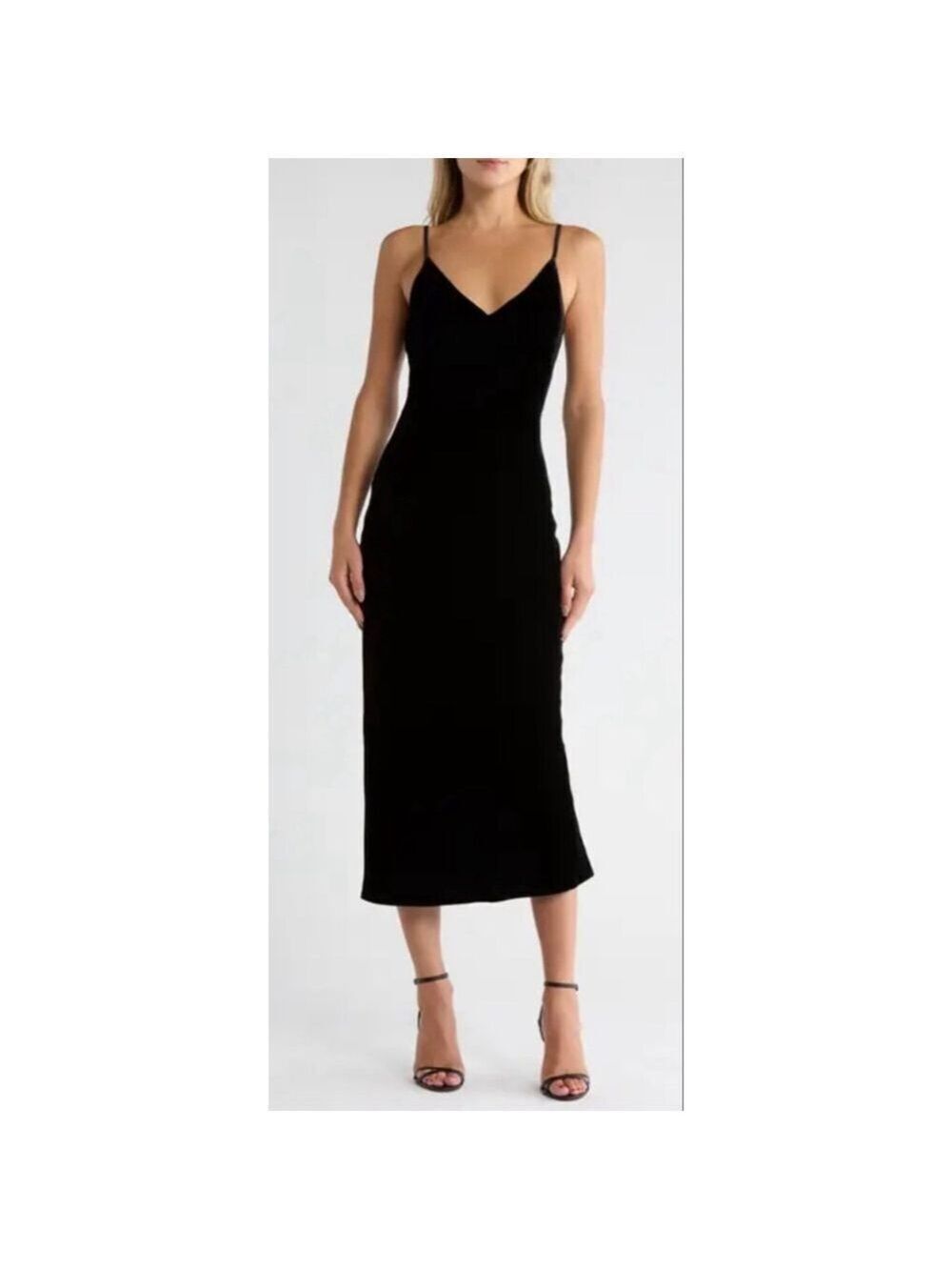 L’Agence Black Velvet Midi Slip Dress Standard 4 NWT 18in P to P